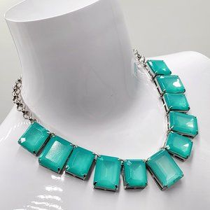Ann Taylor Silver Aqua Faux Moonstone Bib Necklace